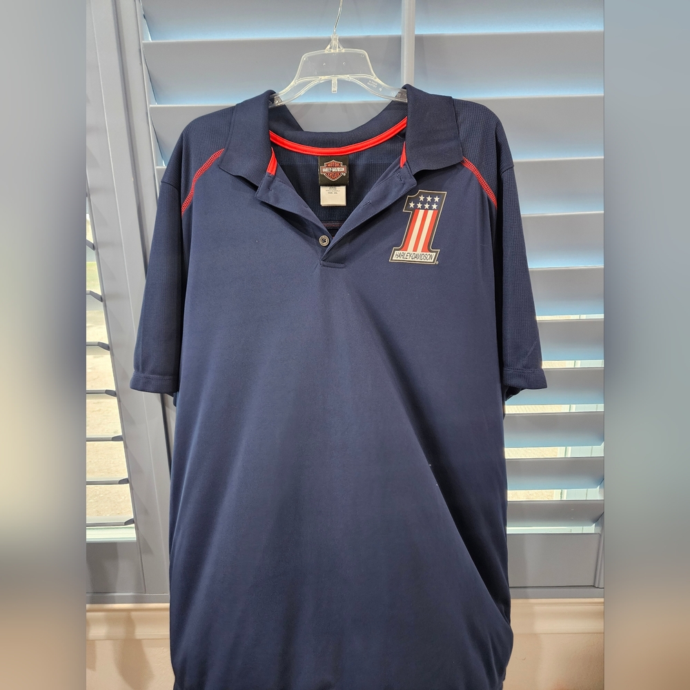HARLEY DAVIDSON #1 BLUE POLYESTER POLOSHIRT SIZE 2XL